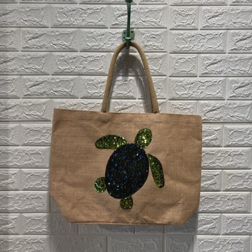 Turtle Design Tan Tote Bag
